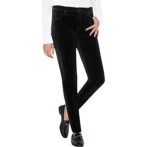 Well Worn Women’s Black Velvet High Rise  Straight Leg Pants Size 12/32 EUC